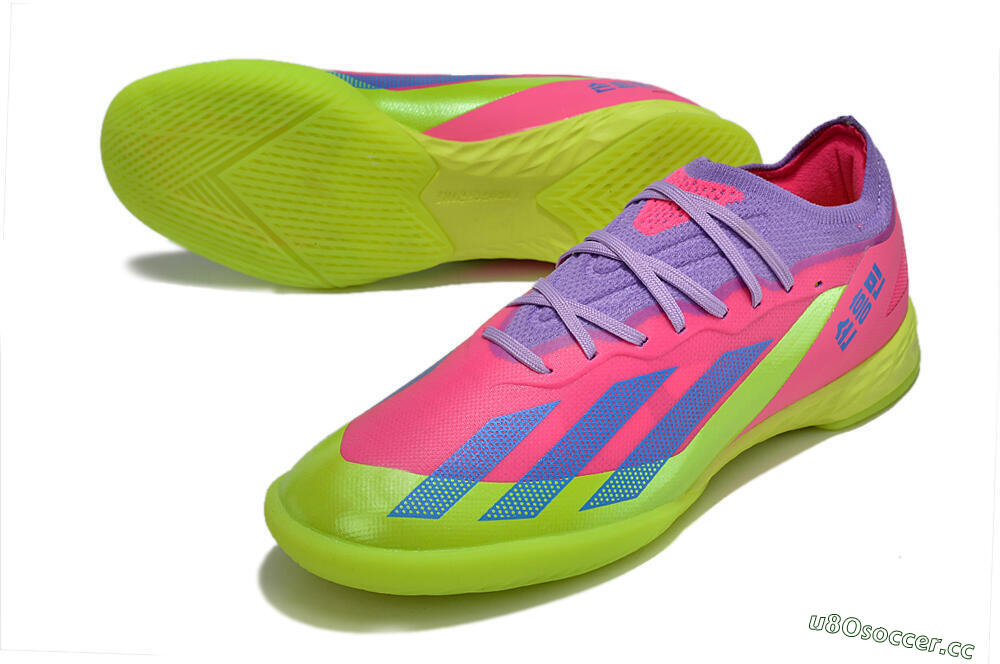 Men's Adidas X Crazyfast.1 IC Indoor & Futsal Low-Tops Football Shoes - Pink/Purple/Blue/Green 3