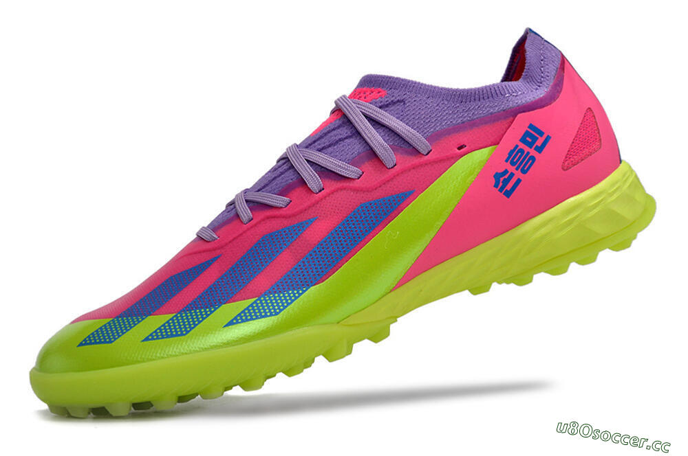 Men's Adidas X Crazyfast.1 TF Artificial Turf Low-Tops Football Boots - Pink/Purple/Blue/Green 5