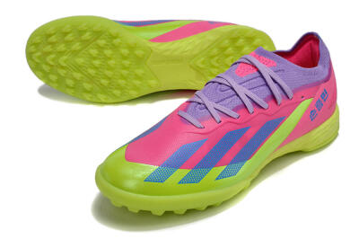Men's Adidas X Crazyfast.1 TF Artificial Turf Low-Tops Football Boots - Pink/Purple/Blue/Green