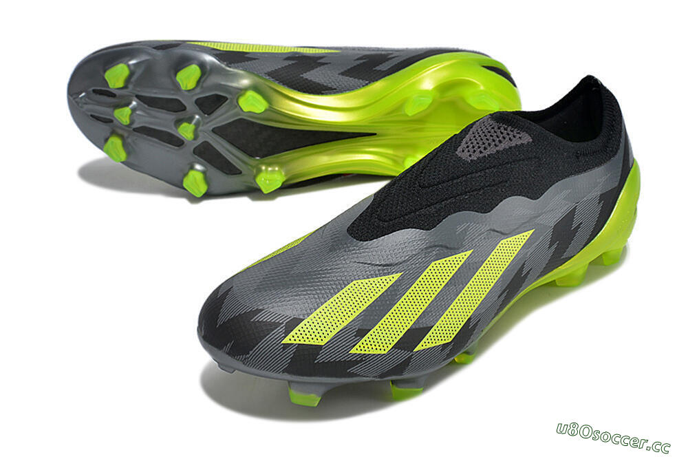 Men's Adidas X Crazyfast+ FG Firm Ground Low-Tops Football Boots - Grey/Black/Green 3