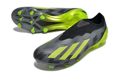 Men's Adidas X Crazyfast+ FG Firm Ground Low-Tops Football Boots - Grey/Black/Green