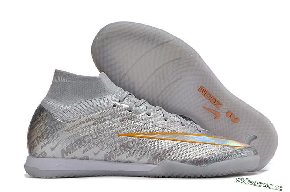 Men's Nike Air Zoom Mercurial Superfly 9 Elite IC Indoor & Futsal High-Tops Football Shoes - Silver/Gold 2