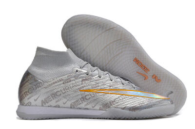 Men's Nike Air Zoom Mercurial Superfly 9 Elite IC Indoor & Futsal High-Tops Football Shoes - Silver/Gold