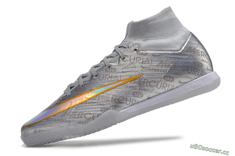 Men's Nike Air Zoom Mercurial Superfly 9 Elite IC Indoor & Futsal High-Tops Football Shoes - Silver/Gold 5
