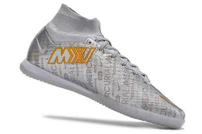 Men's Nike Air Zoom Mercurial Superfly 9 Elite IC Indoor & Futsal High-Tops Football Shoes - Silver/Gold