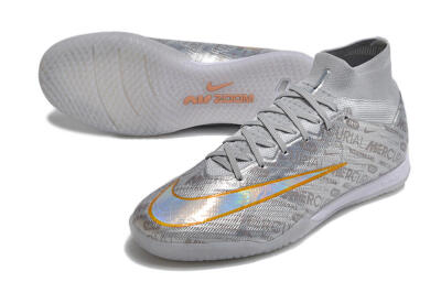 Men's Nike Air Zoom Mercurial Superfly 9 Elite IC Indoor & Futsal High-Tops Football Shoes - Silver/Gold