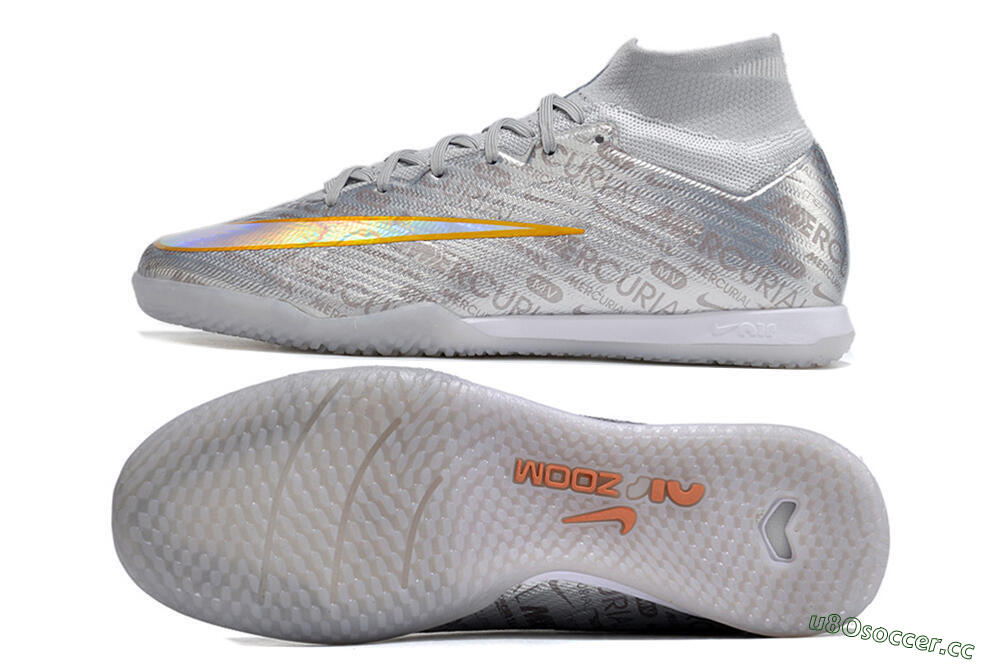 Men's Nike Air Zoom Mercurial Superfly 9 Elite IC Indoor & Futsal High-Tops Football Shoes - Silver/Gold 1