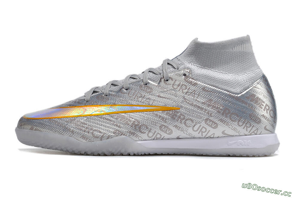 Men's Nike Air Zoom Mercurial Superfly 9 Elite IC Indoor & Futsal High-Tops Football Shoes - Silver/Gold 0