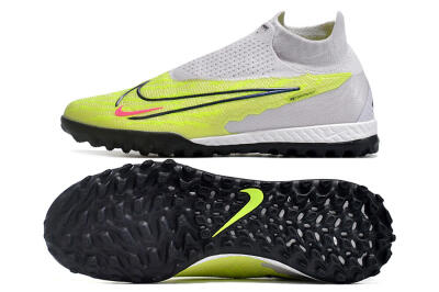 Men's Nike Phantom GX Elite DF Link TF Artificial Turf High-Tops Football Shoes - Grey/Green/Pink
