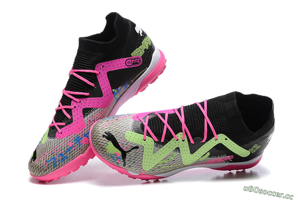 Men's Puma Future Ultimate TF Artificial Turf Low-Tops Football Shoes - Black/Grey/Green/Pink 5