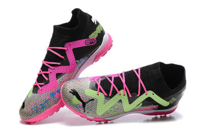Men's Puma Future Ultimate TF Artificial Turf Low-Tops Football Shoes - Black/Grey/Green/Pink
