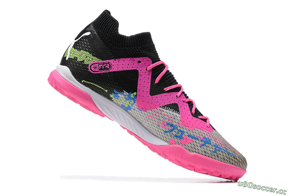 Men's Puma Future Ultimate TF Artificial Turf Low-Tops Football Shoes - Black/Grey/Green/Pink 6