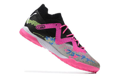 Men's Puma Future Ultimate TF Artificial Turf Low-Tops Football Shoes - Black/Grey/Green/Pink
