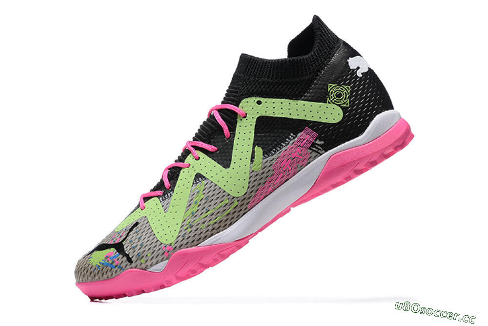 Men's Puma Future Ultimate TF Artificial Turf Low-Tops Football Shoes - Black/Grey/Green/Pink 7