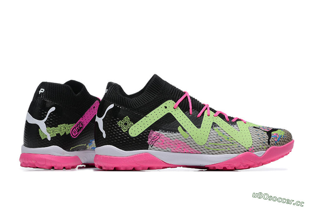 Men's Puma Future Ultimate TF Artificial Turf Low-Tops Football Shoes - Black/Grey/Green/Pink 8
