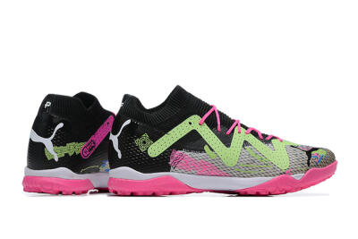 Men's Puma Future Ultimate TF Artificial Turf Low-Tops Football Shoes - Black/Grey/Green/Pink