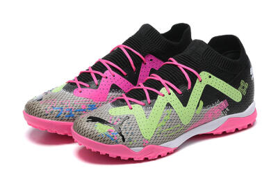 Men's Puma Future Ultimate TF Artificial Turf Low-Tops Football Shoes - Black/Grey/Green/Pink