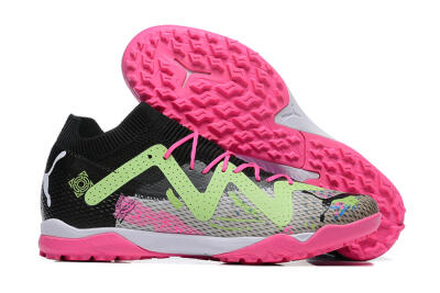 Men's Puma Future Ultimate TF Artificial Turf Low-Tops Football Shoes - Black/Grey/Green/Pink