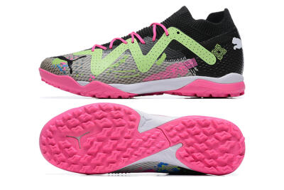 Men's Puma Future Ultimate TF Artificial Turf Low-Tops Football Shoes - Black/Grey/Green/Pink