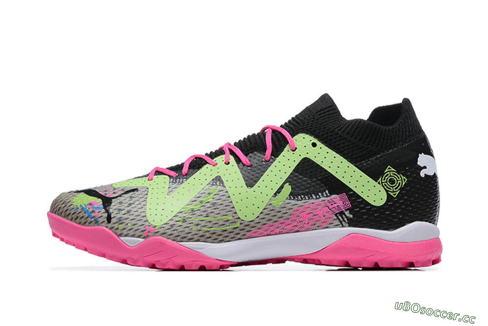 Men's Puma Future Ultimate TF Artificial Turf Low-Tops Football Shoes - Black/Grey/Green/Pink 0