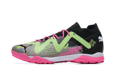 Men's Puma Future Ultimate TF Artificial Turf Low-Tops Football Shoes - Black/Grey/Green/Pink