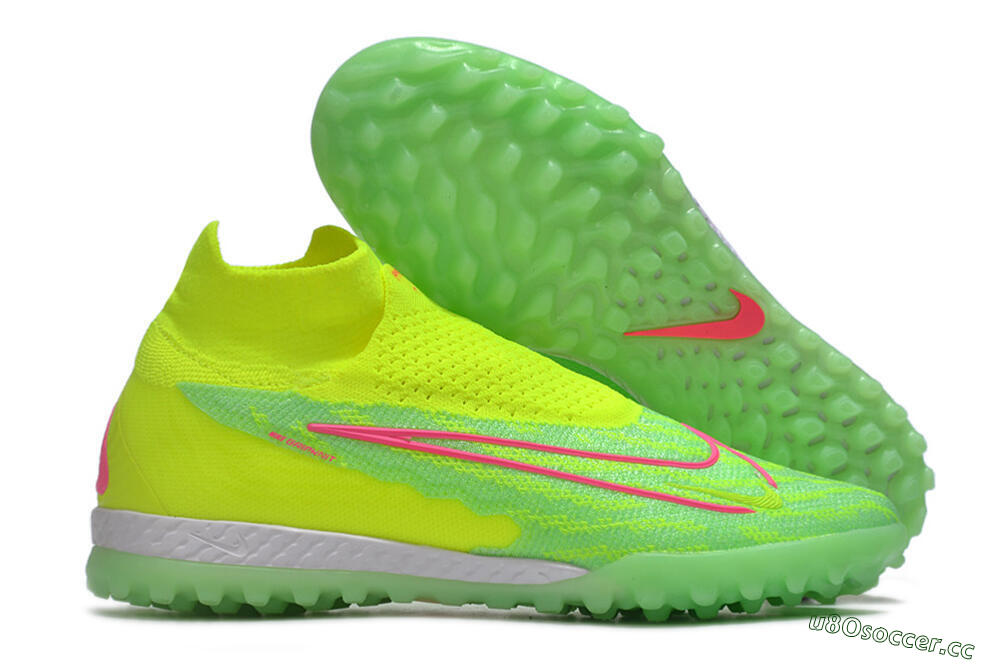 Men's Nike Phantom GX Elite DF Link TF Artificial Turf High-Tops Football Shoes - Green/Pink/White 2