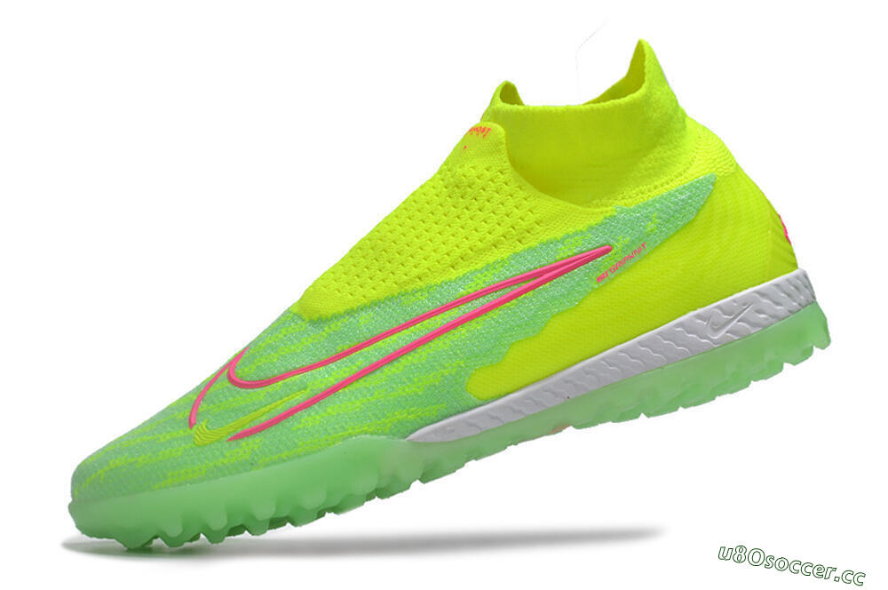 Men's Nike Phantom GX Elite DF Link TF Artificial Turf High-Tops Football Shoes - Green/Pink/White 5