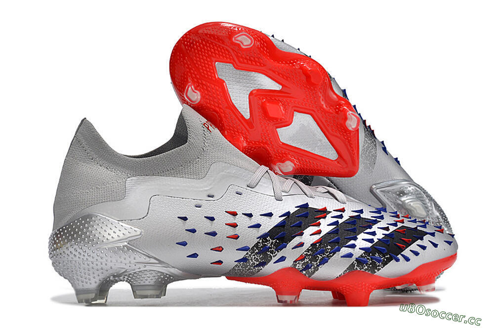 Unisex Adidas Predator Freak.1 FG Firm Ground Low-Tops Football Boots - Silver/Blue/Red/Black 2