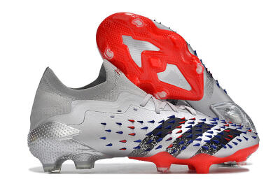 Unisex Adidas Predator Freak.1 FG Firm Ground Low-Tops Football Boots - Silver/Blue/Red/Black