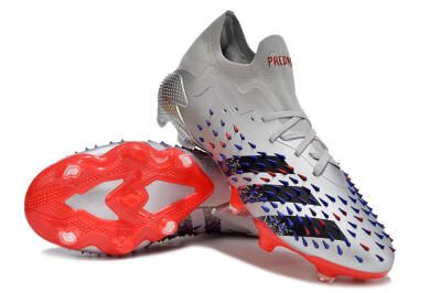 Unisex Adidas Predator Freak.1 FG Firm Ground Low-Tops Football Boots - Silver/Blue/Red/Black