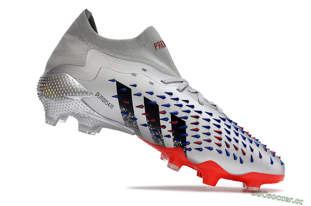 Unisex Adidas Predator Freak.1 FG Firm Ground Low-Tops Football Boots - Silver/Blue/Red/Black 4