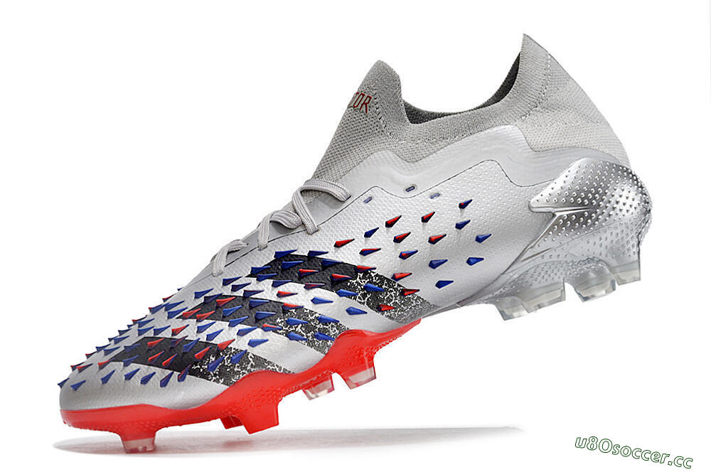 Unisex Adidas Predator Freak.1 FG Firm Ground Low-Tops Football Boots - Silver/Blue/Red/Black 5