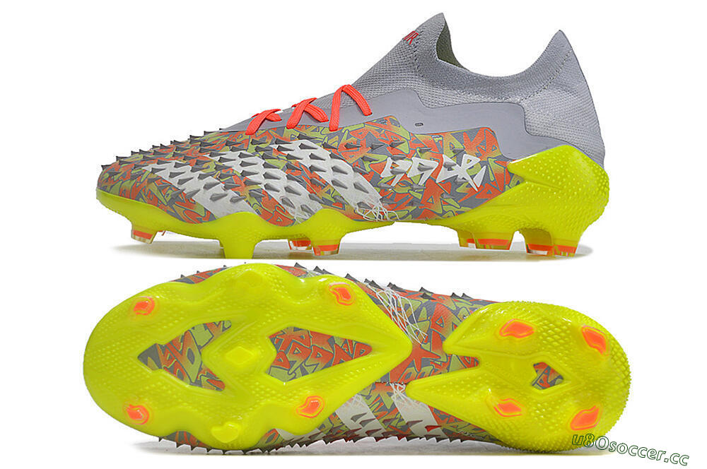 Unisex Adidas Predator Freak.1 FG Firm Ground Low-Tops Football Boots - Grey/White/Orange/Green 1