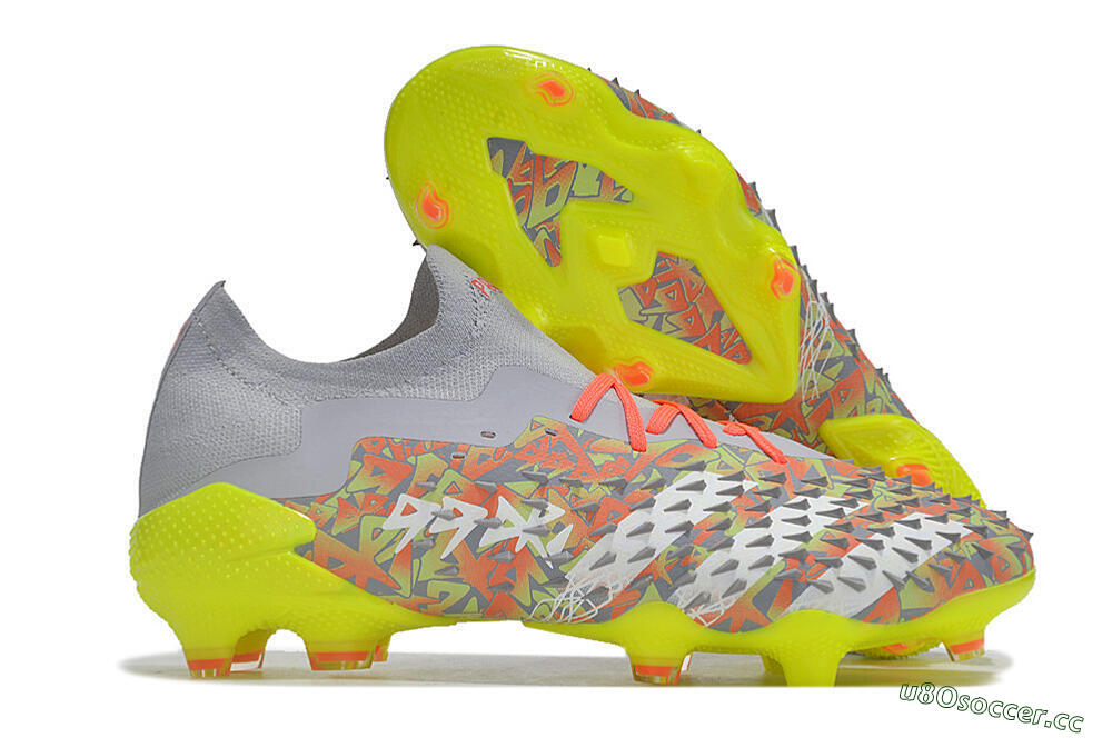 Unisex Adidas Predator Freak.1 FG Firm Ground Low-Tops Football Boots - Grey/White/Orange/Green 2