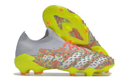 Unisex Adidas Predator Freak.1 FG Firm Ground Low-Tops Football Boots - Grey/White/Orange/Green