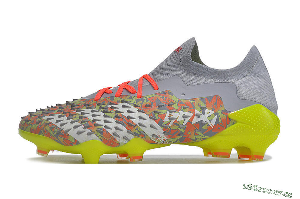 Unisex Adidas Predator Freak.1 FG Firm Ground Low-Tops Football Boots - Grey/White/Orange/Green 0