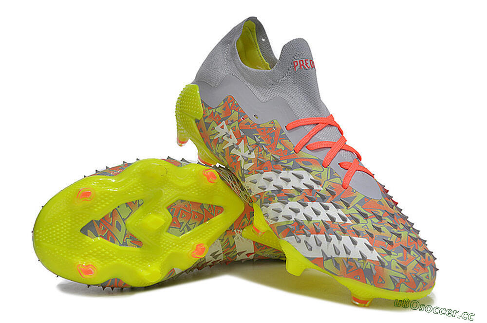 Unisex Adidas Predator Freak.1 FG Firm Ground Low-Tops Football Boots - Grey/White/Orange/Green 3