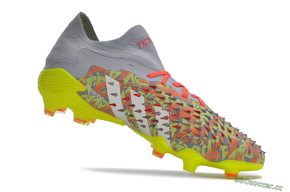 Unisex Adidas Predator Freak.1 FG Firm Ground Low-Tops Football Boots - Grey/White/Orange/Green 4