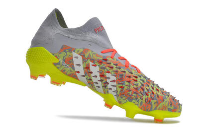 Unisex Adidas Predator Freak.1 FG Firm Ground Low-Tops Football Boots - Grey/White/Orange/Green