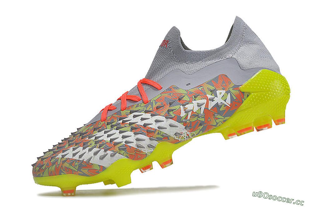 Unisex Adidas Predator Freak.1 FG Firm Ground Low-Tops Football Boots - Grey/White/Orange/Green 5