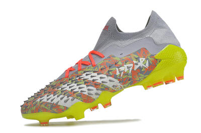 Unisex Adidas Predator Freak.1 FG Firm Ground Low-Tops Football Boots - Grey/White/Orange/Green
