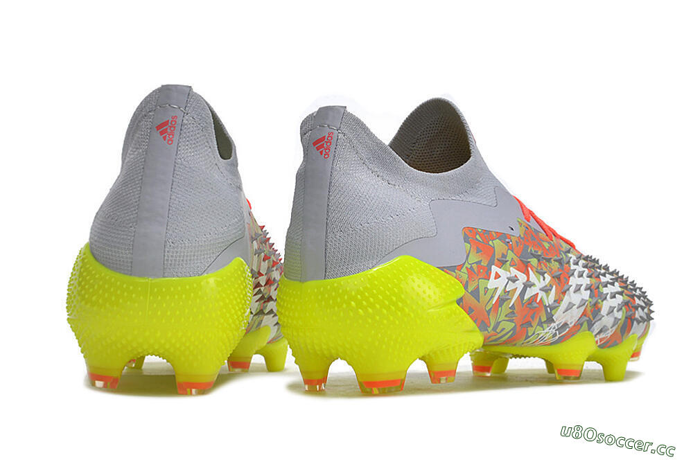 Unisex Adidas Predator Freak.1 FG Firm Ground Low-Tops Football Boots - Grey/White/Orange/Green 6
