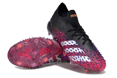 Unisex Adidas Predator Freak.1 FG Firm Ground Low-Tops Football Boots - Black/Pink/Purple