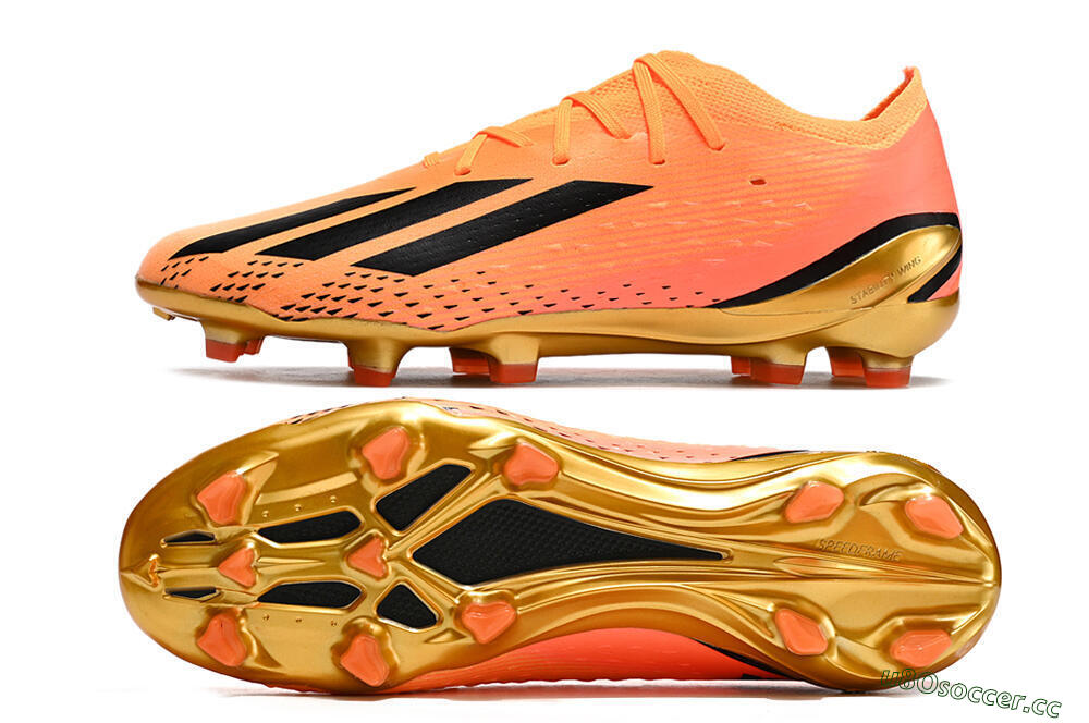 Men's Adidas X Speedportal .1 2022 World Cup Boots FG Firm Ground Low-Tops Football Boots - Orange/Black/Gold 1