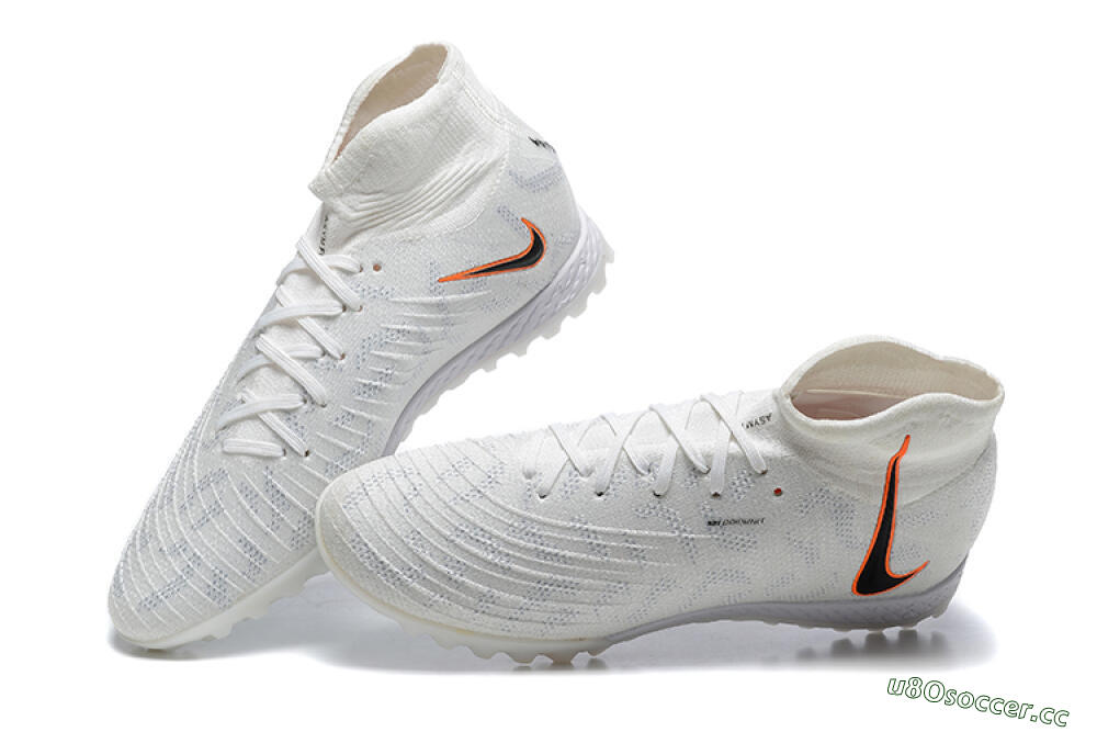 Men's Nike Phantom GX DF Elite TF Artificial Turf High-Tops Football Shoes - White/Black/Orange 5