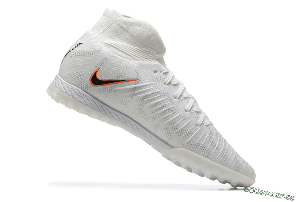 Men's Nike Phantom GX DF Elite TF Artificial Turf High-Tops Football Shoes - White/Black/Orange 6