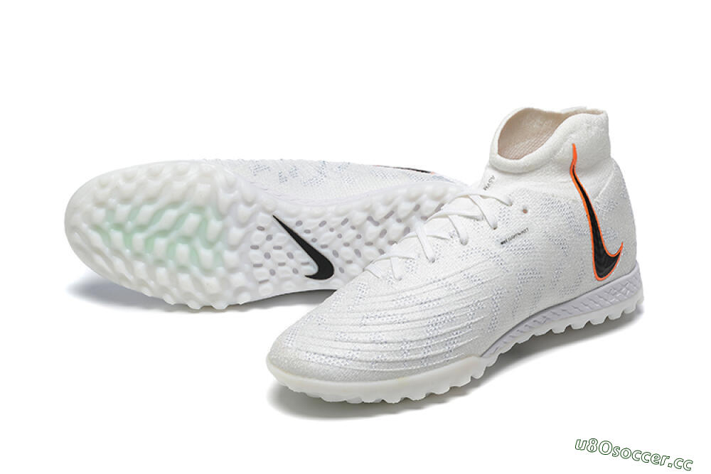 Men's Nike Phantom GX DF Elite TF Artificial Turf High-Tops Football Shoes - White/Black/Orange 3