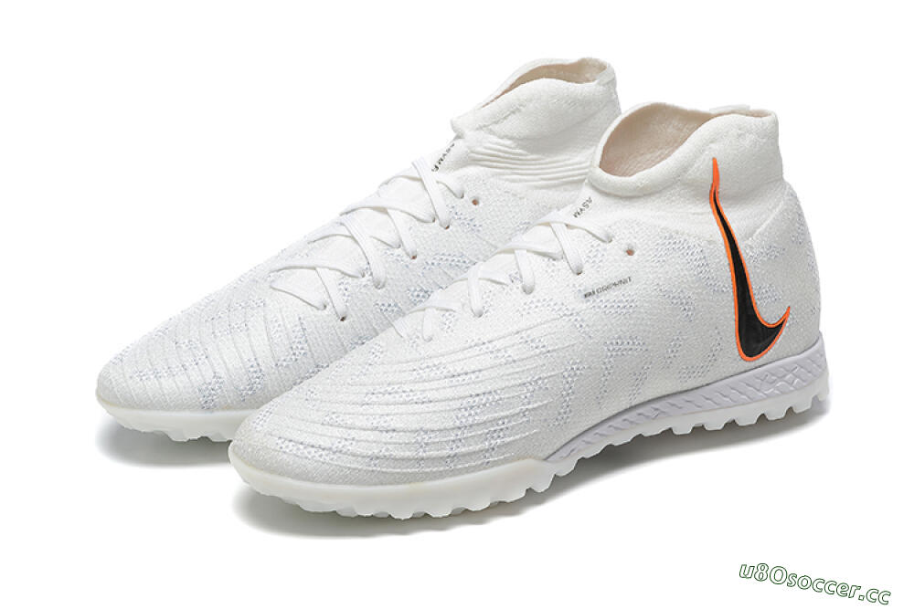 Men's Nike Phantom GX DF Elite TF Artificial Turf High-Tops Football Shoes - White/Black/Orange 9