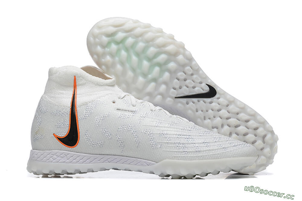 Men's Nike Phantom GX DF Elite TF Artificial Turf High-Tops Football Shoes - White/Black/Orange 2