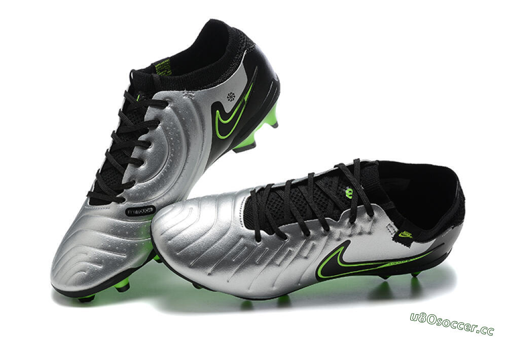 Men's NikeTiempo Legend 10 Elite FG Firm Ground Low-Tops Football Boots - Silver/Black/Blue 5